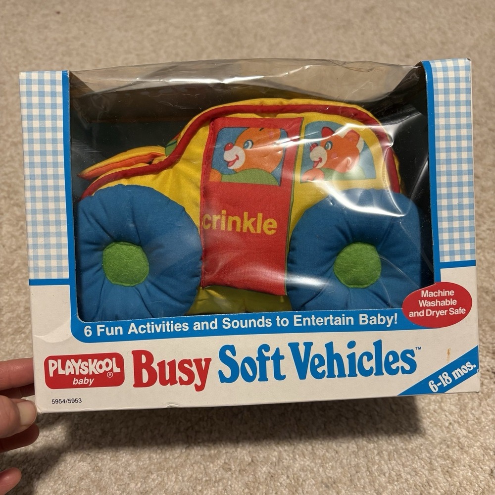 New Rare Vintage 1988 Playskool Baby‎ Busy Soft Vehicles Crinkle Plush Toy